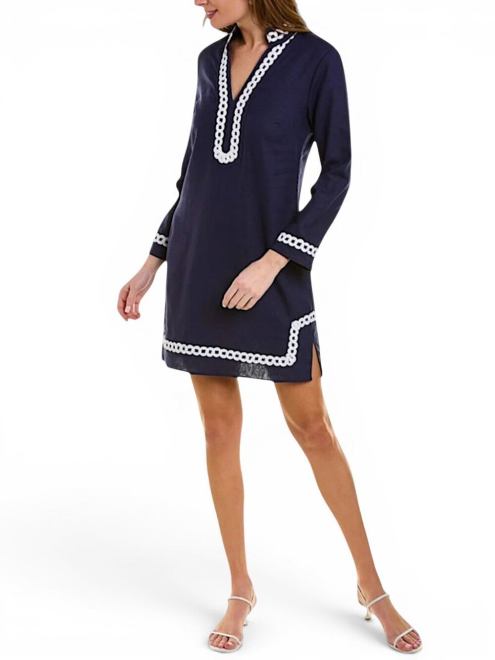 STS Sail To Sable Navy Long Sleeve Linen Tunic With Rope Trim Dress New NWOT 1 S